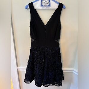 Gorgeous embroidered cocktail dress with sheer cutout sides